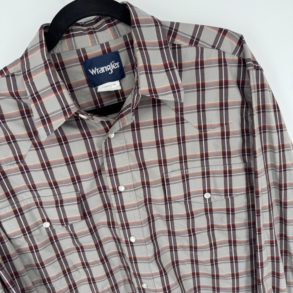 Wrangler Plaid Western Shirt Men's Long Sleeve Button Up Cowboy Style Size L‎